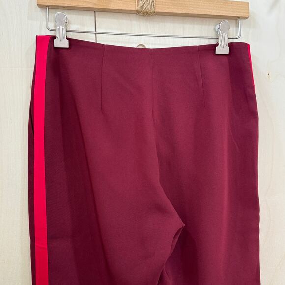 CINQ A SEPT Lana Piped Cropped Trousers Size 2 Rhubarb Camilla Red Crepe Pants - Picture 5 of 11
